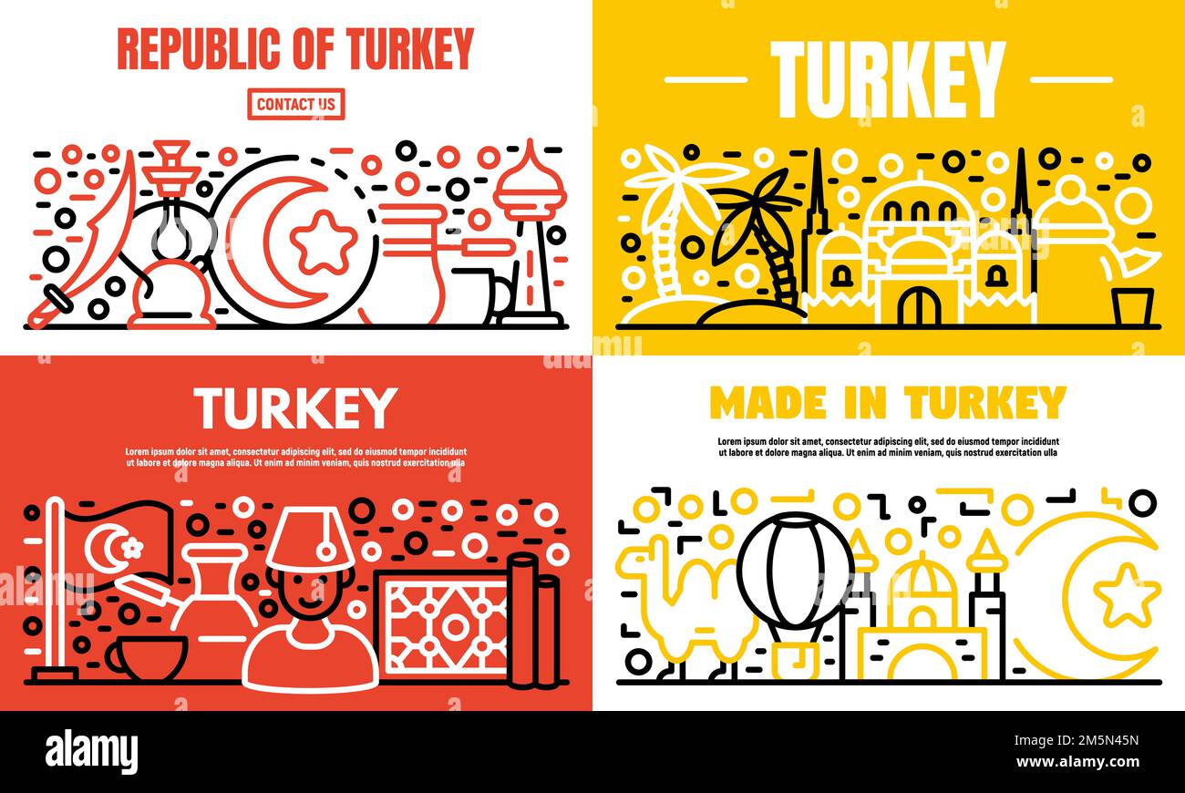 Turkey country banner set. Outline set of turkey country vector banner