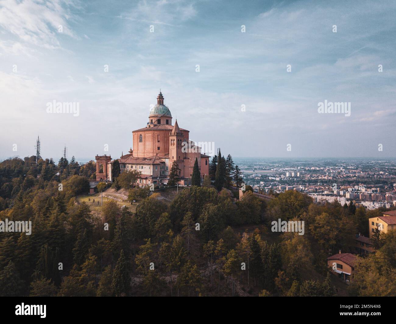 An aerial view of Blessed Virgin of San Luca church in Bologna Stock Photo