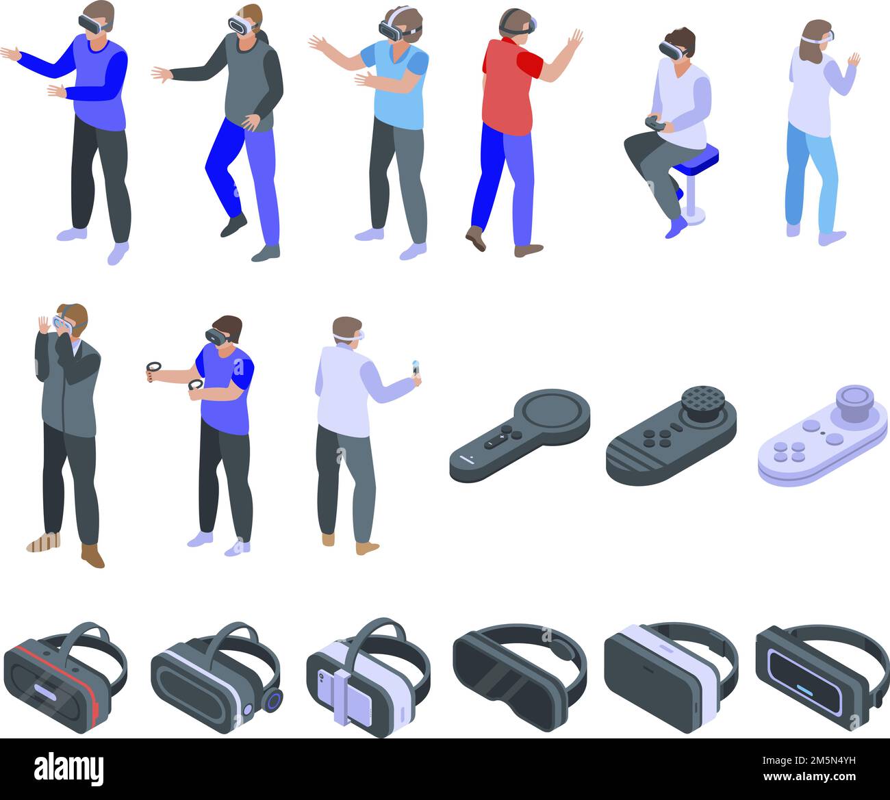 Game goggles icons set. Isometric set of game goggles vector icons for