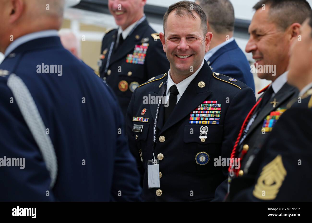 Ecuadorian leaders visit Kentucky National Guard as a part of the State Partnership Program on March 28, 2022, in Frankfort, Kentucky. The week-long engagement is the first in-person conference the two countries have held together since 2018. Stock Photo