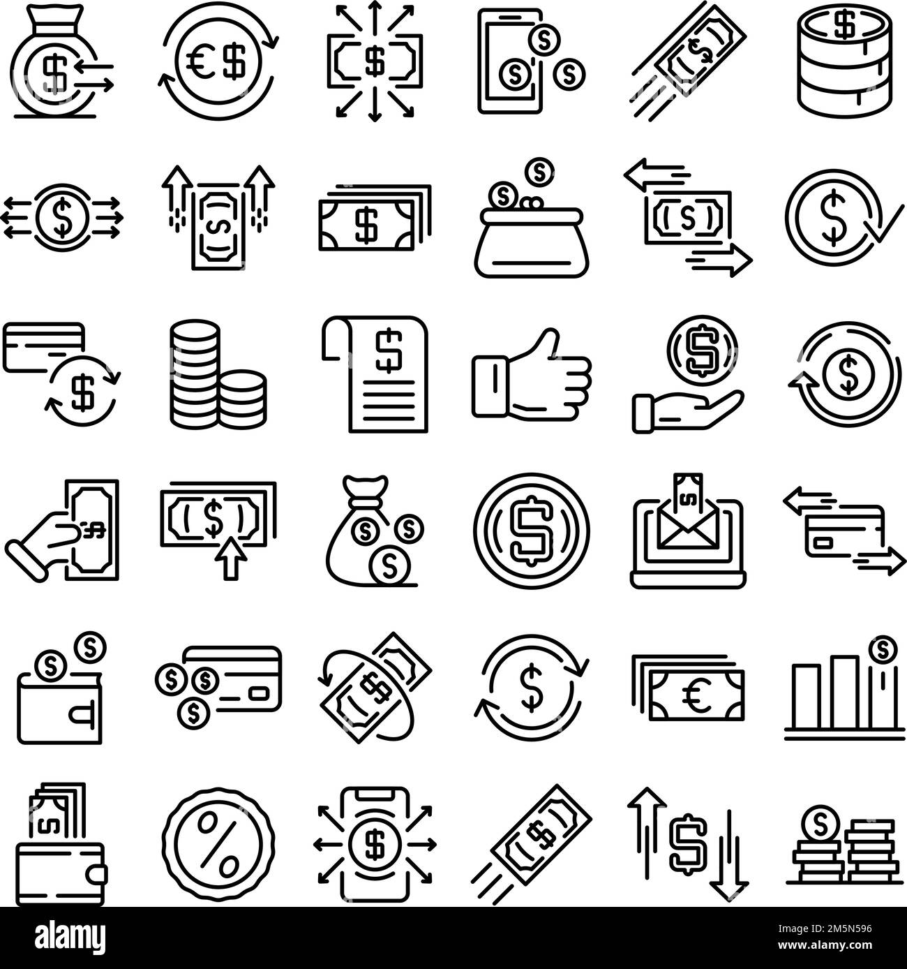 Cash back icons set. Outline set of cash back vector icons for web