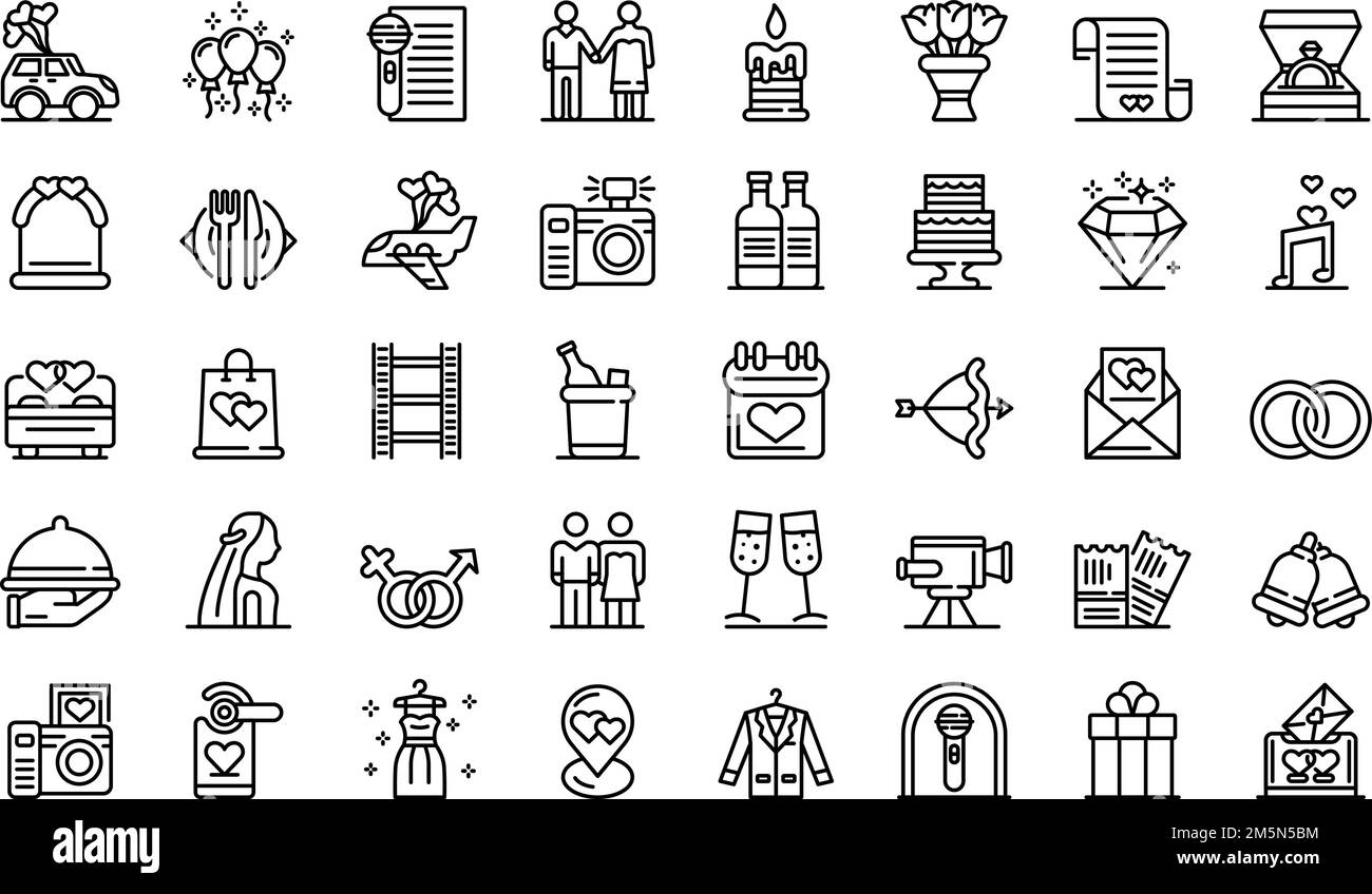 Wedding ceremony icons set. Outline set of wedding ceremony vector