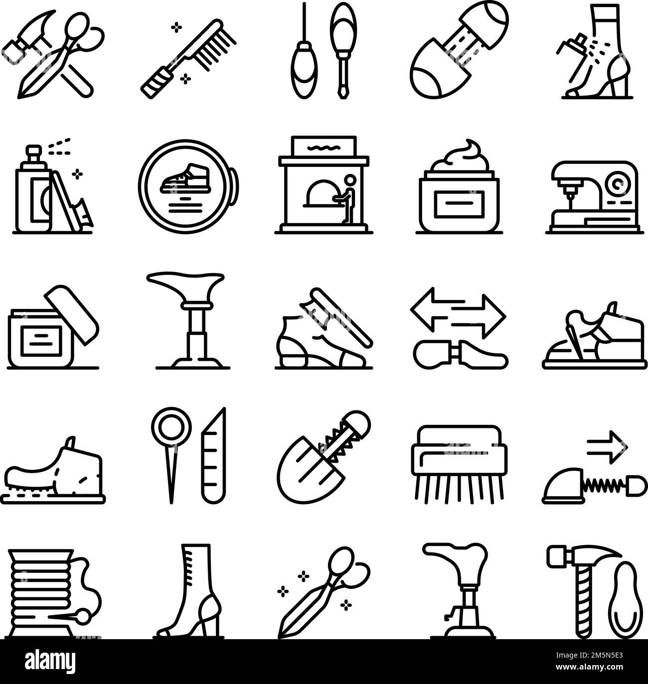 Shoe repair icons set. Outline set of shoe repair vector icons for web design isolated on white background Stock Vector