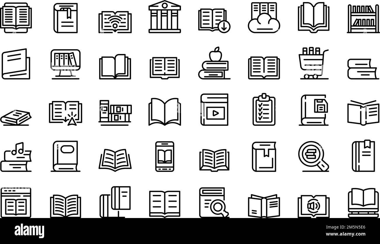 Library icons set. Outline set of library vector icons for web design ...