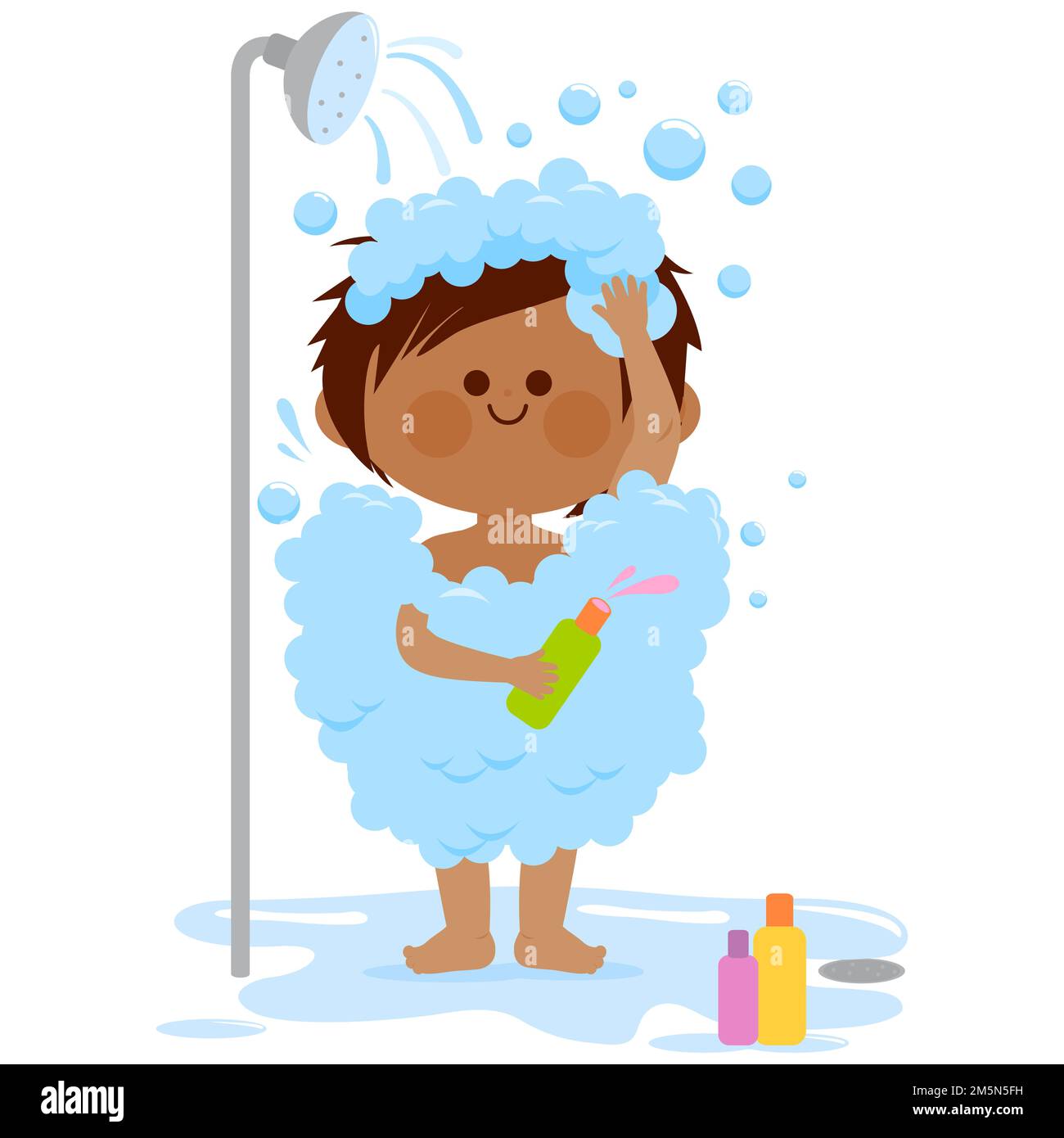 Little child in the bathroom taking a shower Stock Photo Alamy