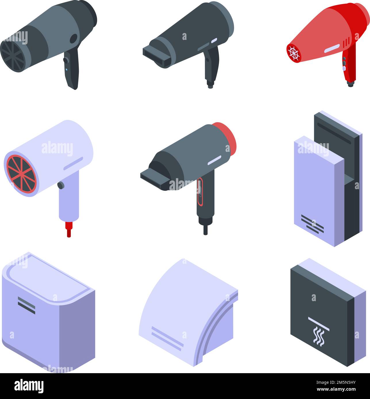 Dryer icons set. Isometric set of dryer vector icons for web design