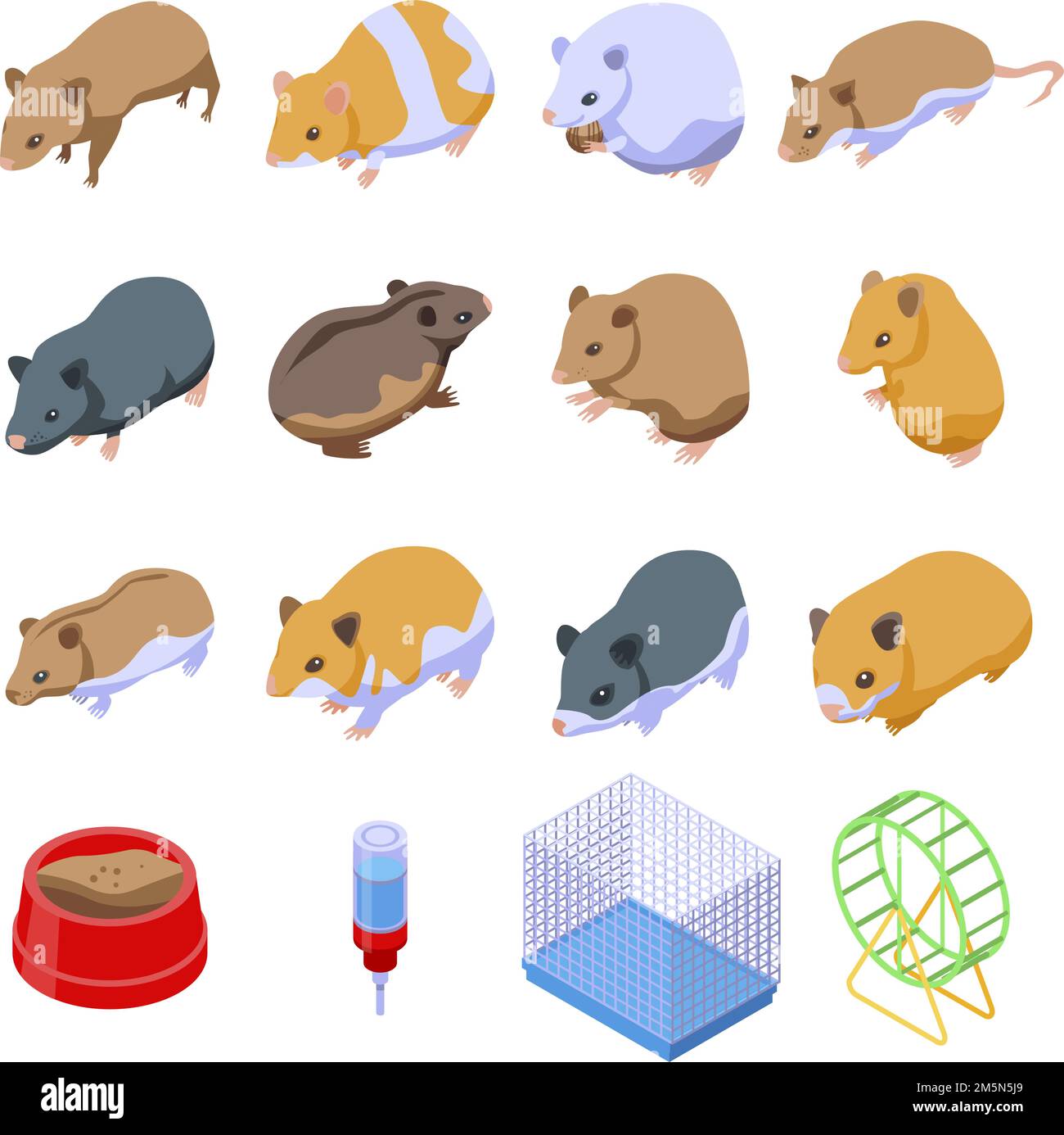 Hamster icons set. Isometric set of hamster vector icons for web design isolated on white background Stock Vector
