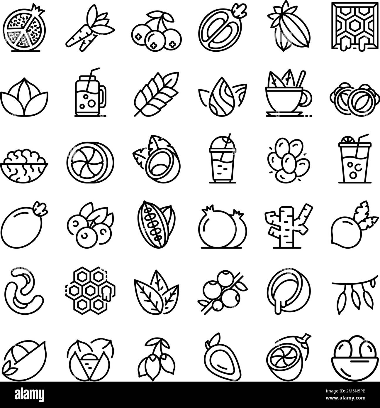 Superfood icons set. Outline set of superfood vector icons for web