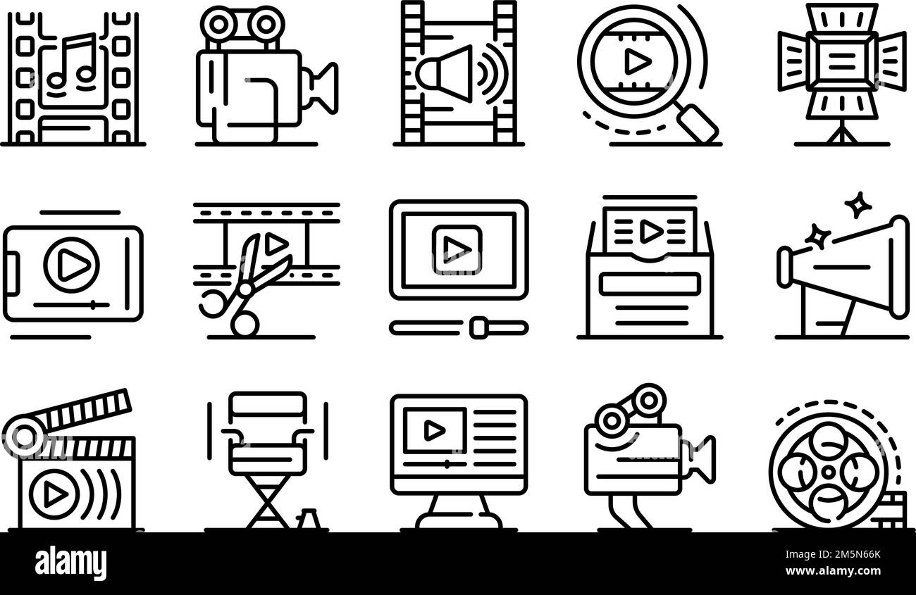 Clip maker icons set. Outline set of clip maker vector icons for web ...
