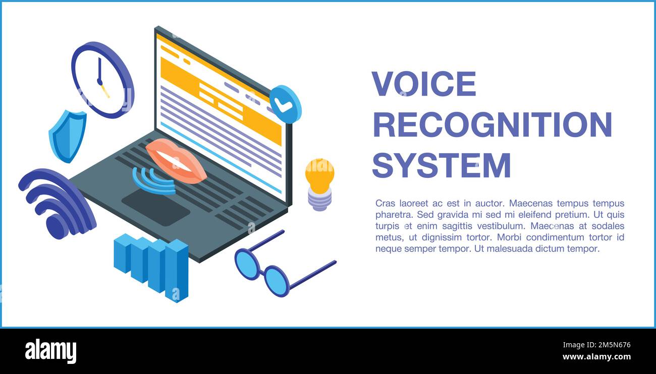 Voice recognition system concept banner. Isometric illustration of ...