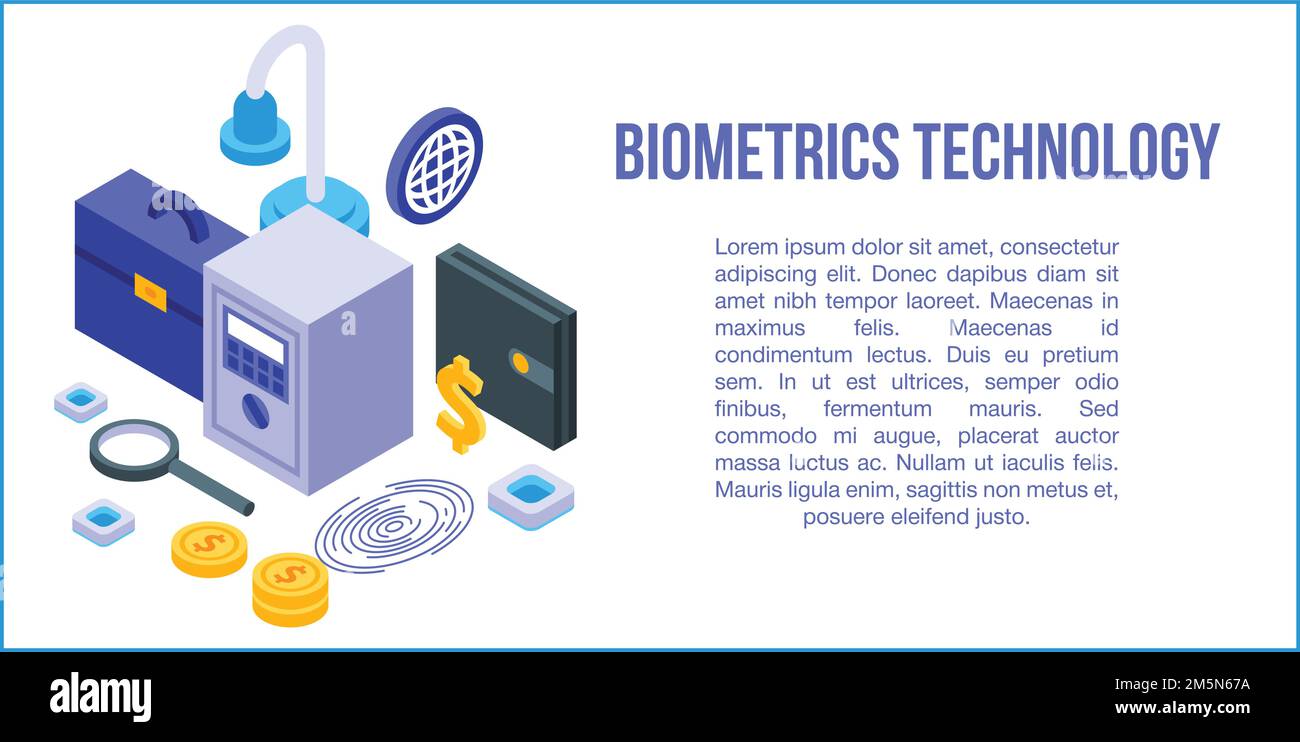 Biometrics technology concept banner. Isometric illustration of biometrics technology vector concept banner for web design Stock Vector