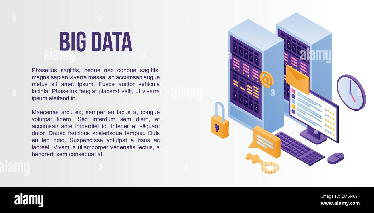 Big data concept banner. Isometric illustration of big data vector ...