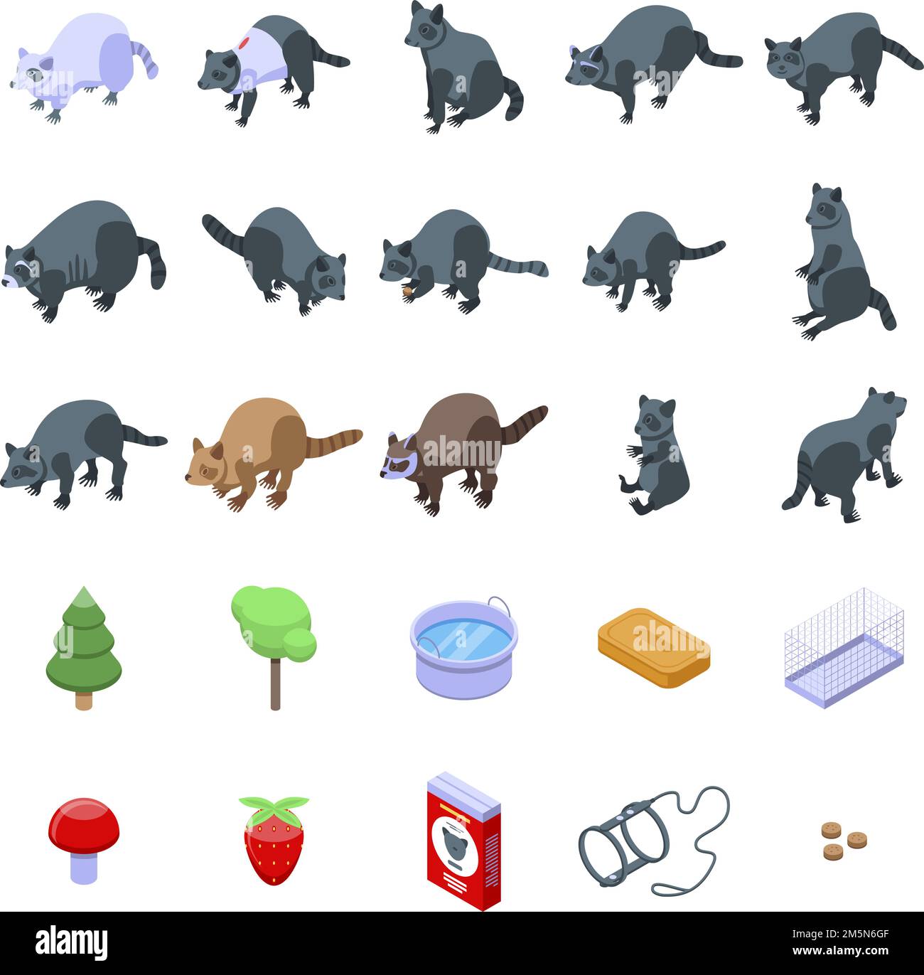 Raccoon icons set. Isometric set of raccoon vector icons for web design ...