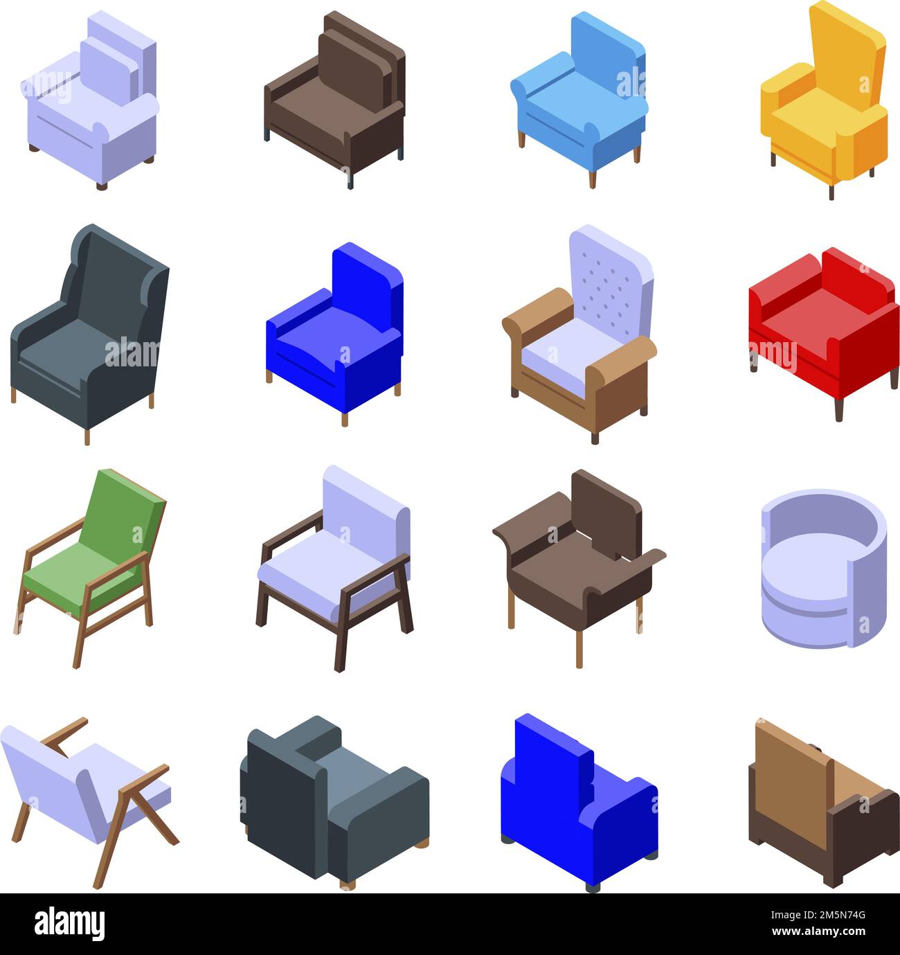 Armchair icons set. Isometric set of armchair vector icons for web
