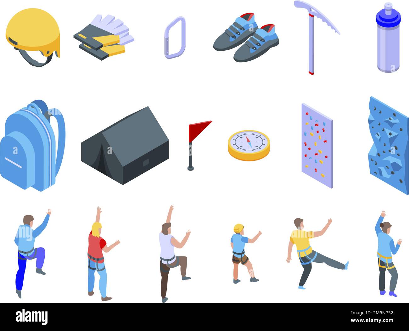 Sport climbing icons set. Isometric set of sport climbing vector icons