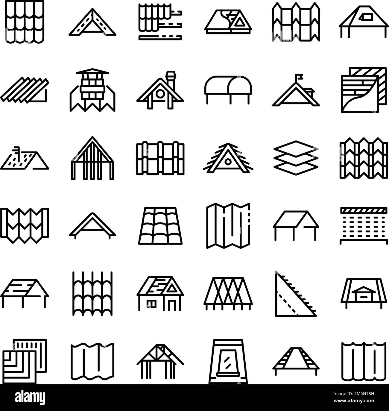 Roof icons set. Outline set of roof vector icons for web design isolated on white background Stock Vector