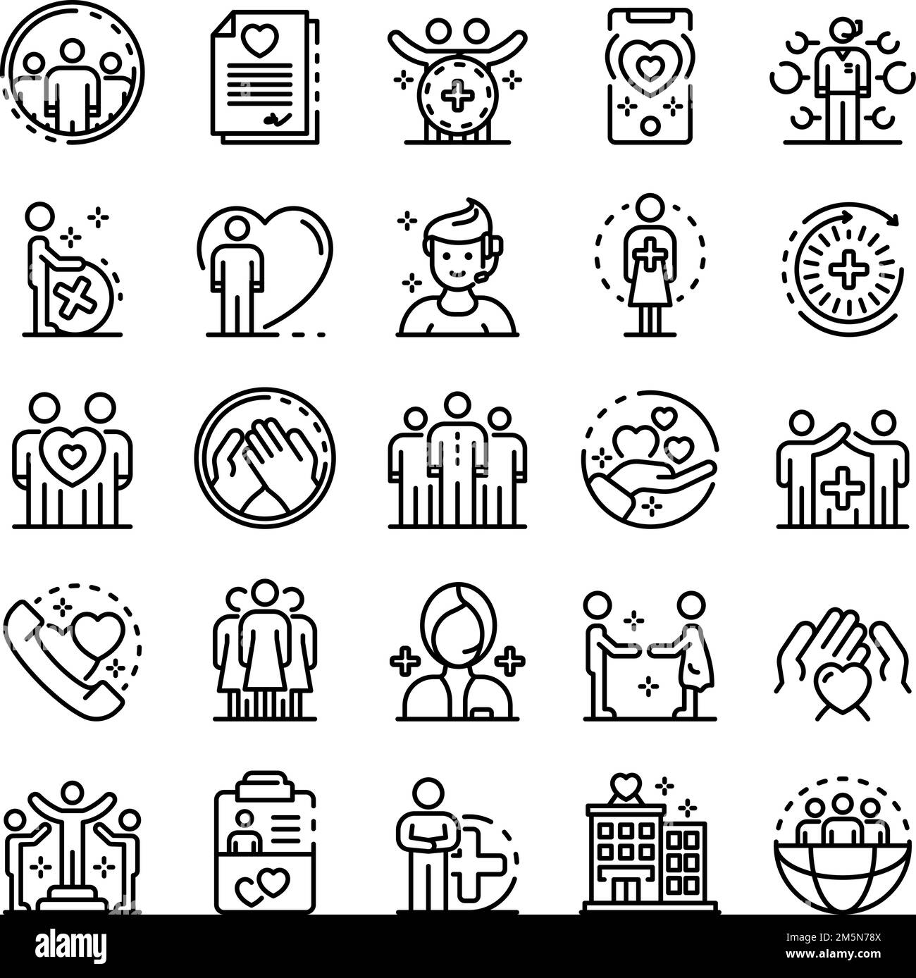 Social service icons set. Outline set of social service vector icons for web design isolated on white background Stock Vector