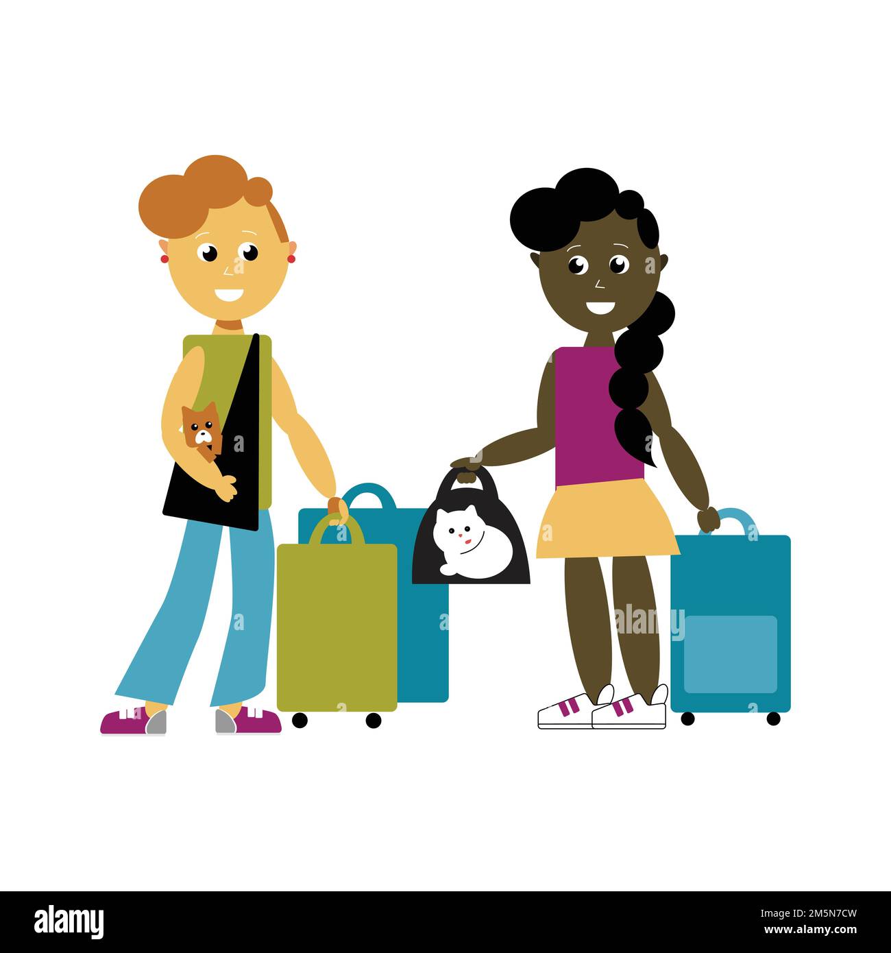 Couple two young girls luggage Stock Vector Images Alamy