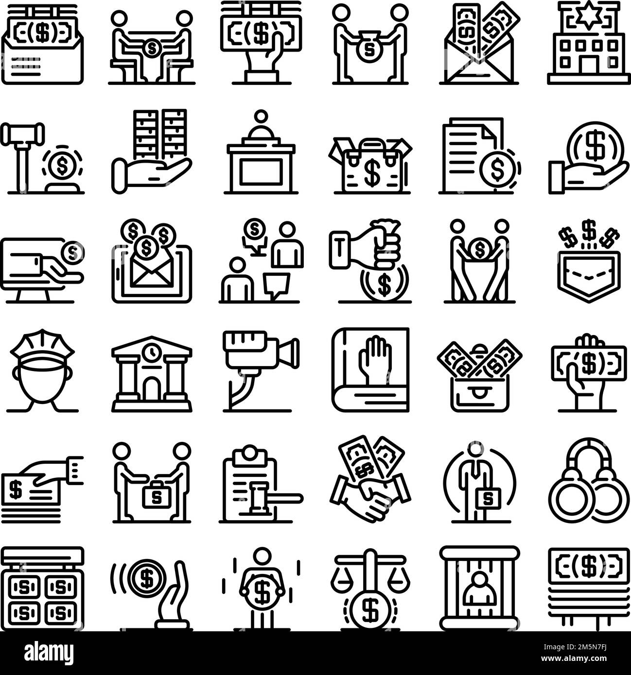 Bribery icons set. Outline set of bribery vector icons for web design isolated on white background Stock Vector