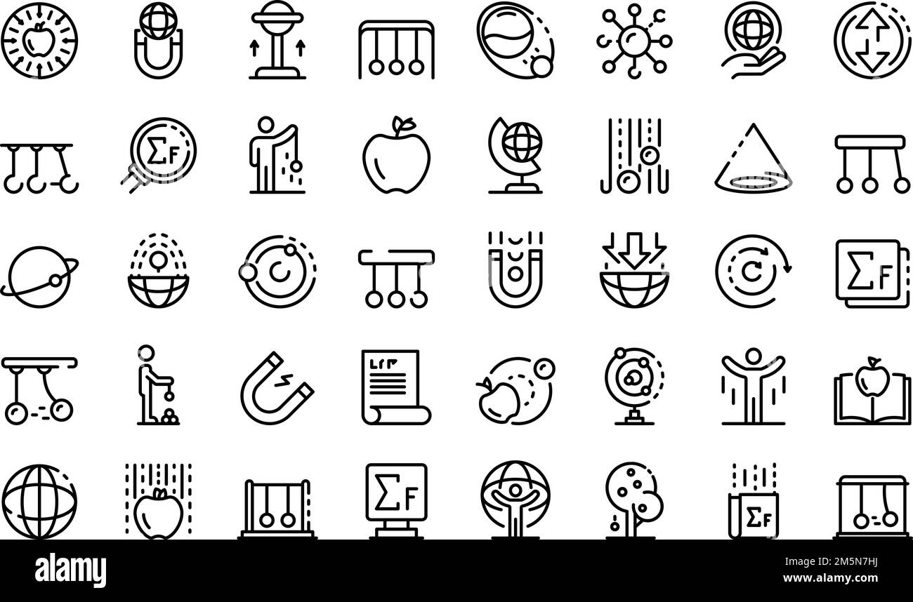 Newtons day icons set. Outline set of Newtons day vector icons for web ...