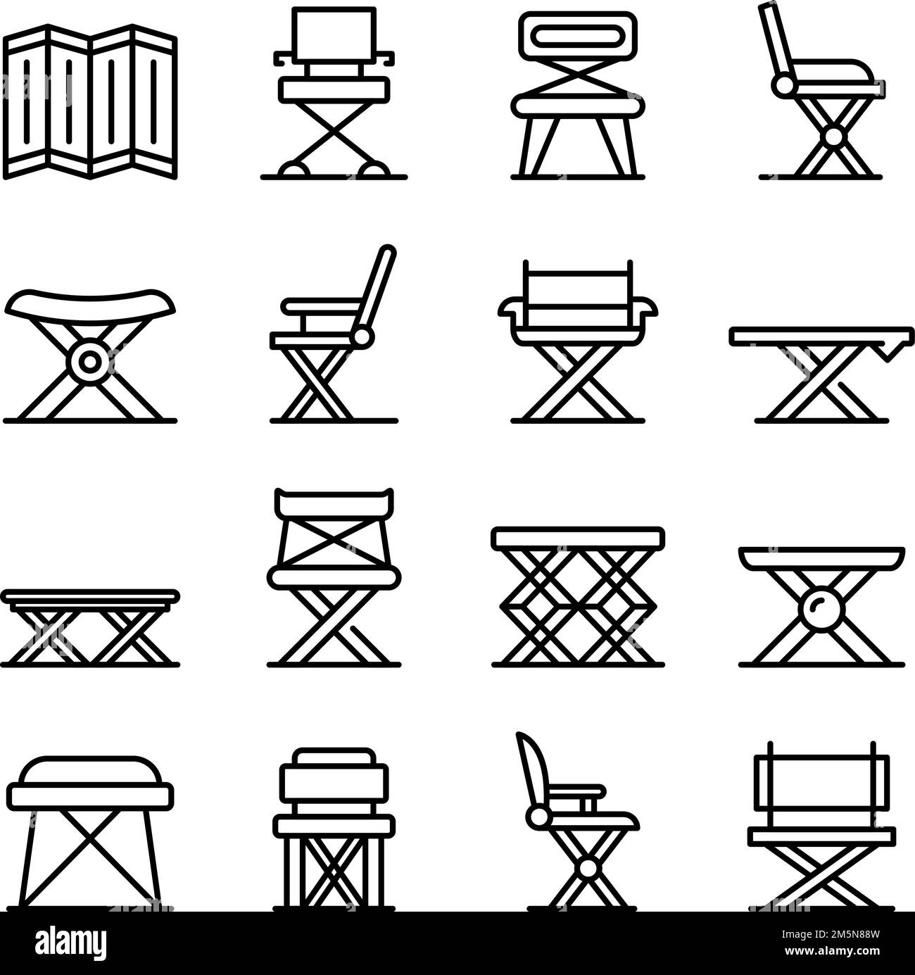 Folding furniture icons set. Outline set of folding furniture vector icons for web design isolated on white background Stock Vector