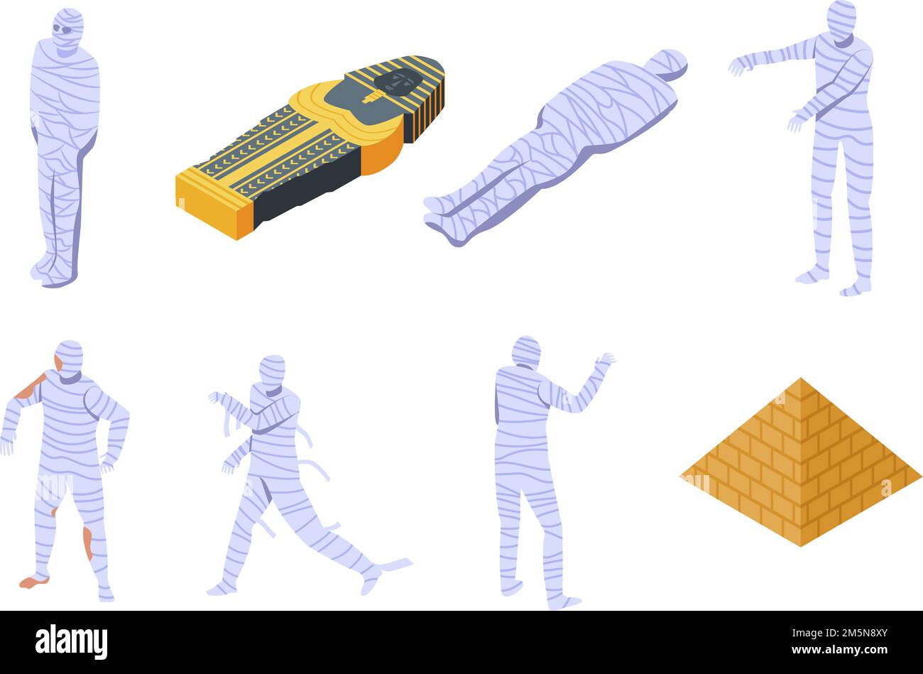 Mummy icons set. Isometric set of mummy vector icons for web design
