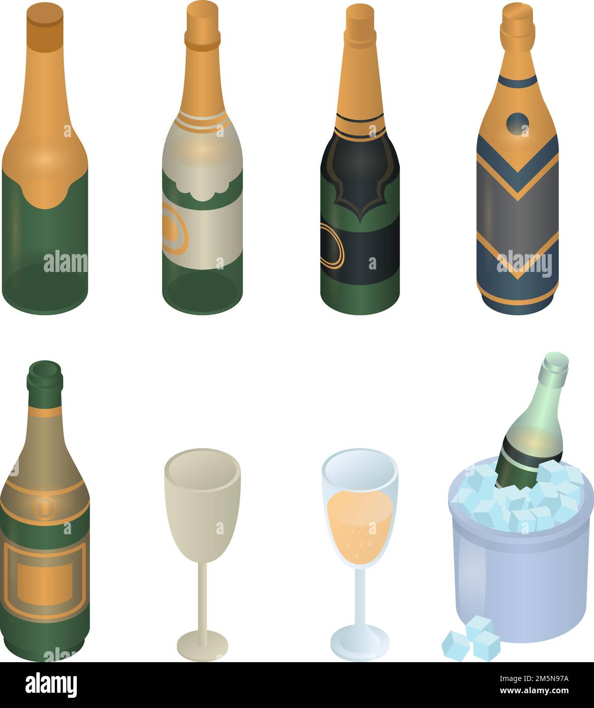 Champagne icons set. Isometric set of champagne vector icons for web ...