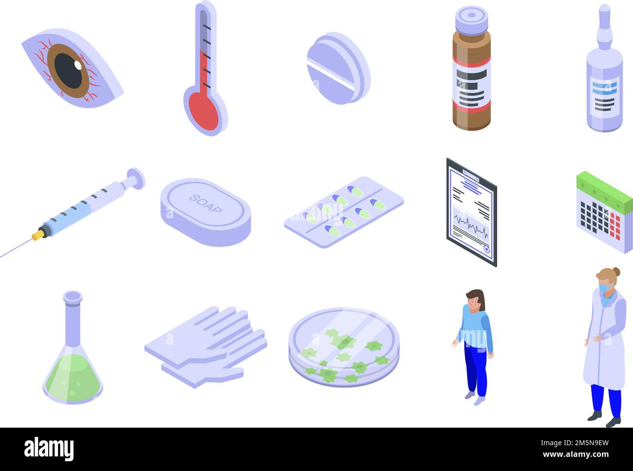 Measles icons set. Isometric set of measles vector icons for web design ...