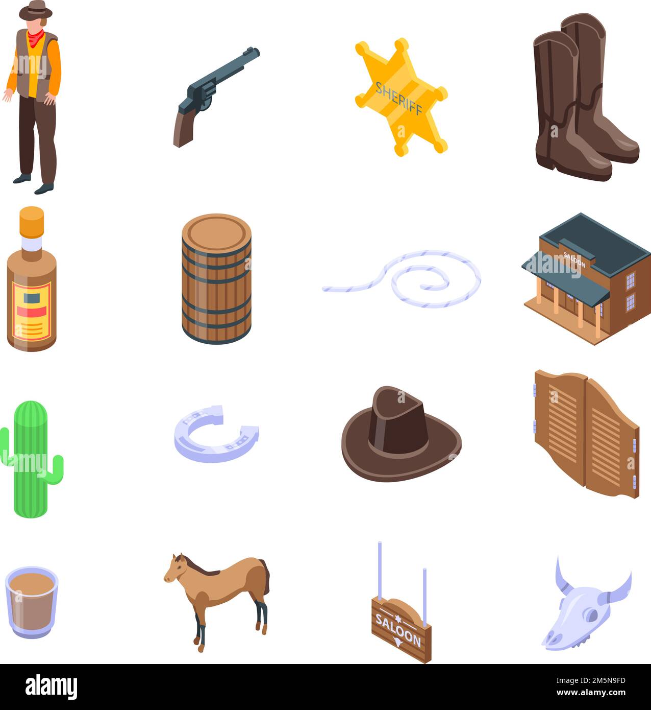 Saloon icons set. Isometric set of saloon vector icons for web design isolated on white background Stock Vector