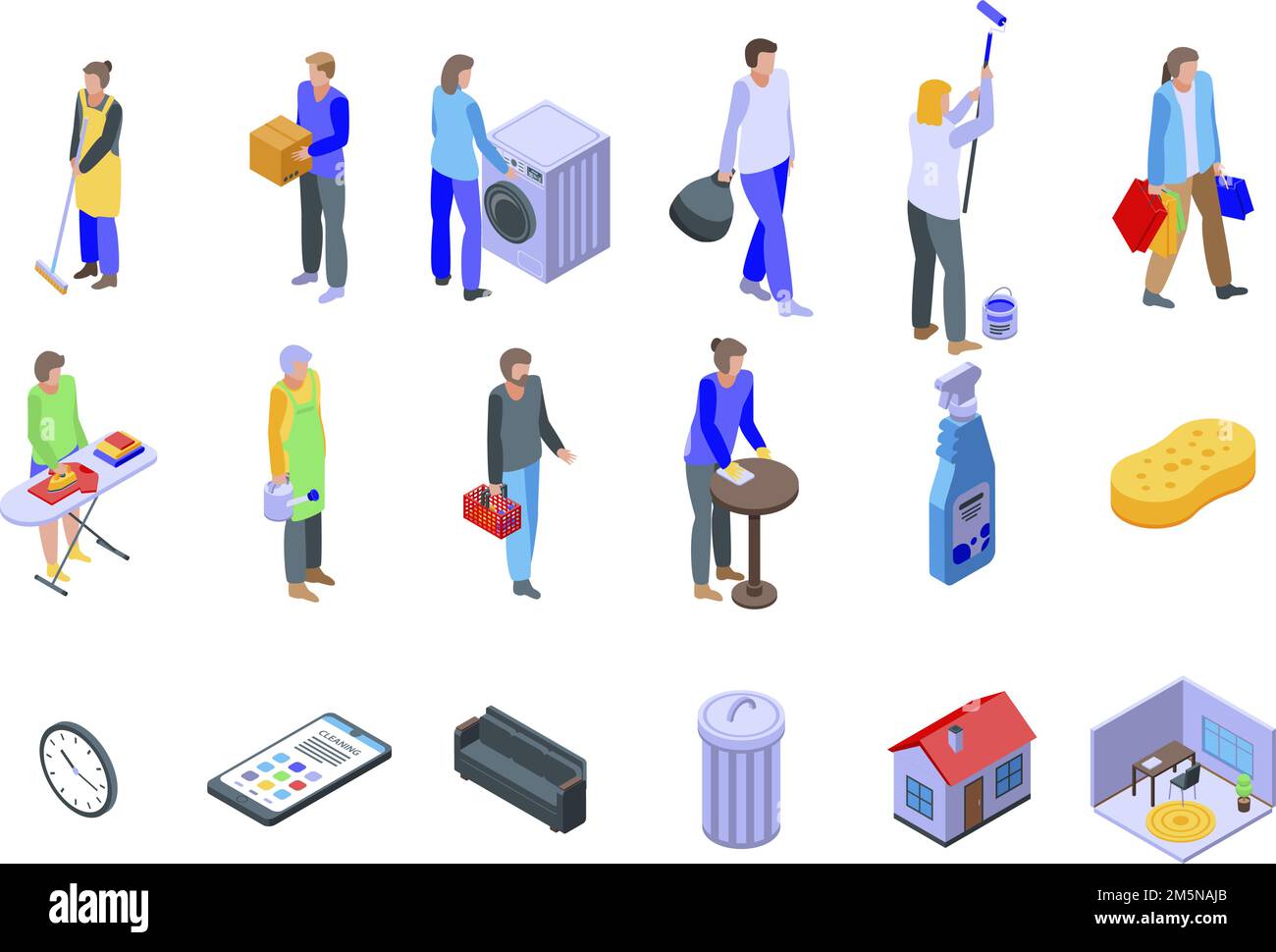 Housekeeping icons set. Isometric set of housekeeping vector icons for