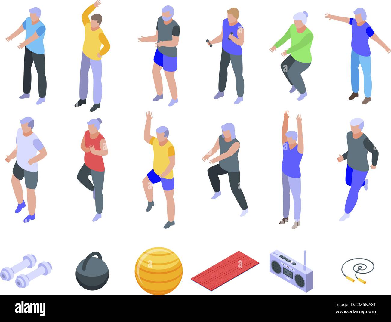 Workout seniors icons set. Isometric set of workout seniors vector icons for web design isolated on white background Stock Vector