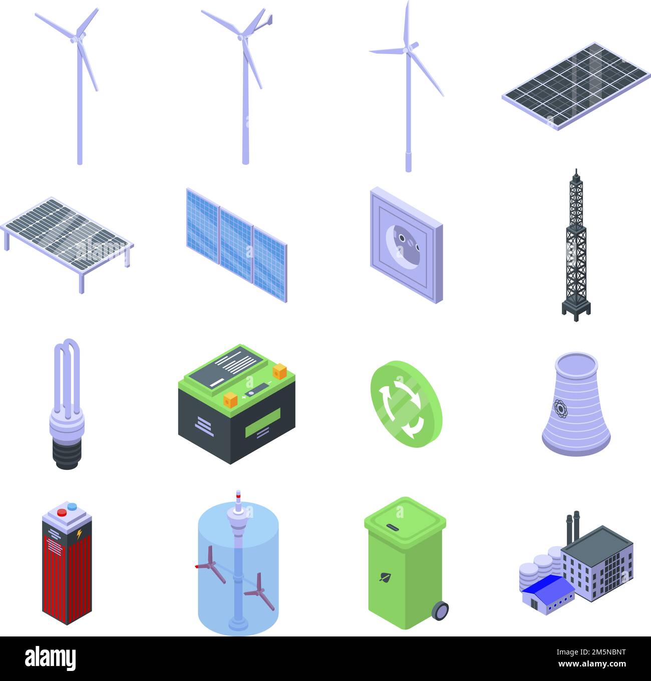 Clean energy icons set. Isometric set of clean energy vector icons for ...