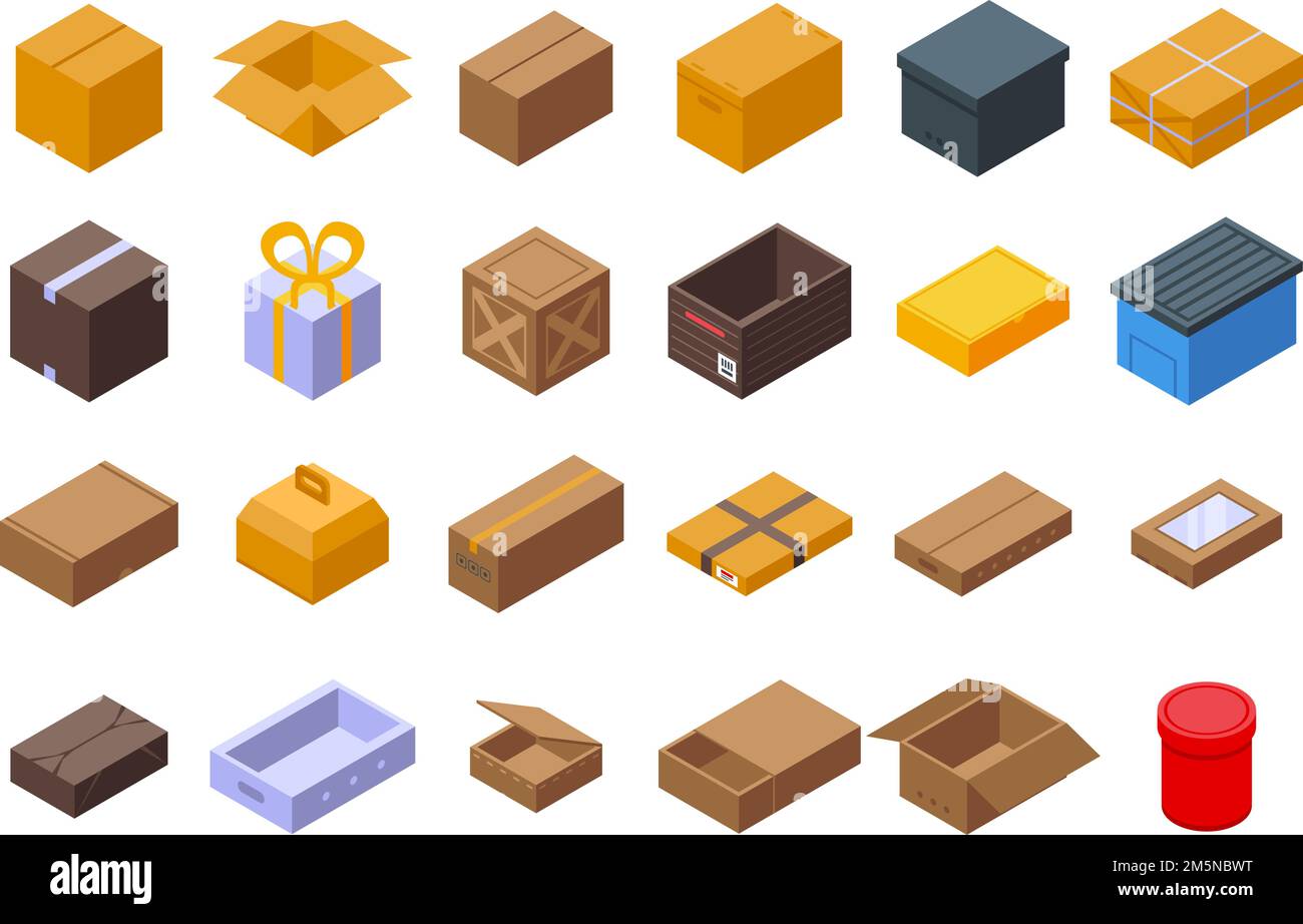 Box icons set. Isometric set of box vector icons for web design isolated on white background