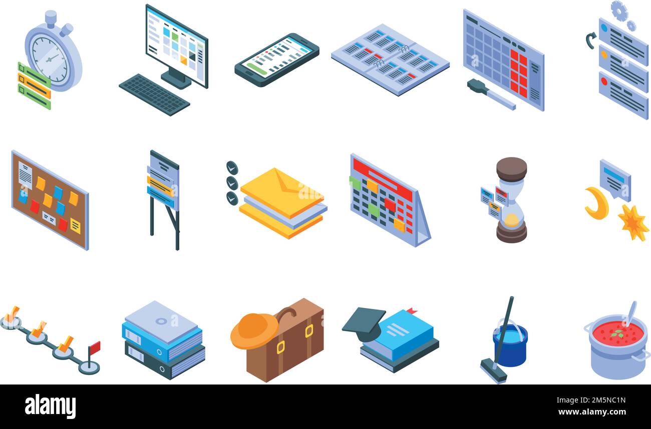 Task schedule icons set. Isometric set of task schedule vector icons ...