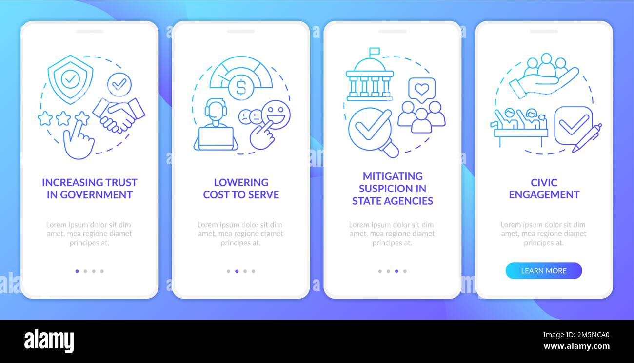Public service delivery changes blue gradient onboarding mobile app screen Stock Vector