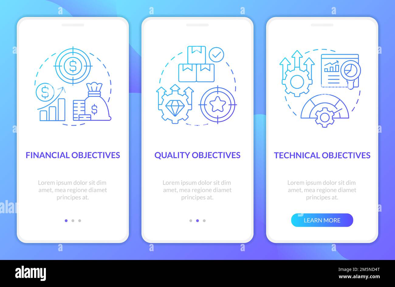 Objectives in project management blue gradient onboarding mobile app screen Stock Vector