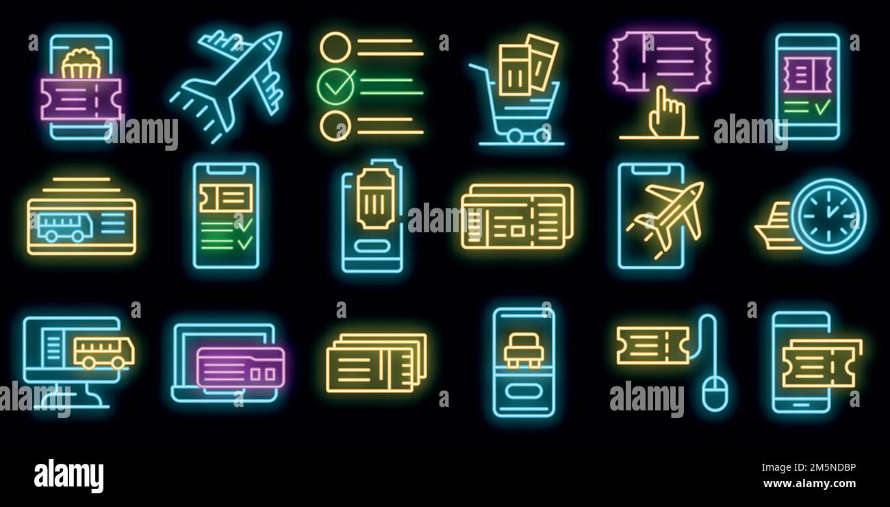 Online tickets booking icons set. Outline set of online tickets booking ...