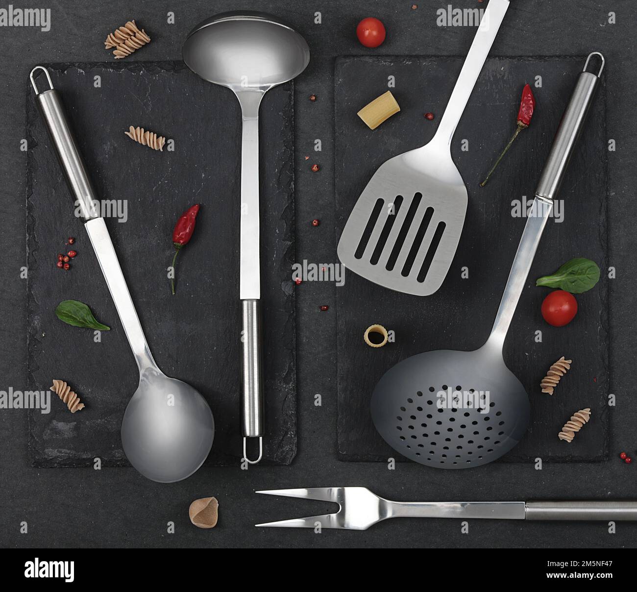 Kitchen utensils, steel, pasta, cooking Stock Photo Alamy