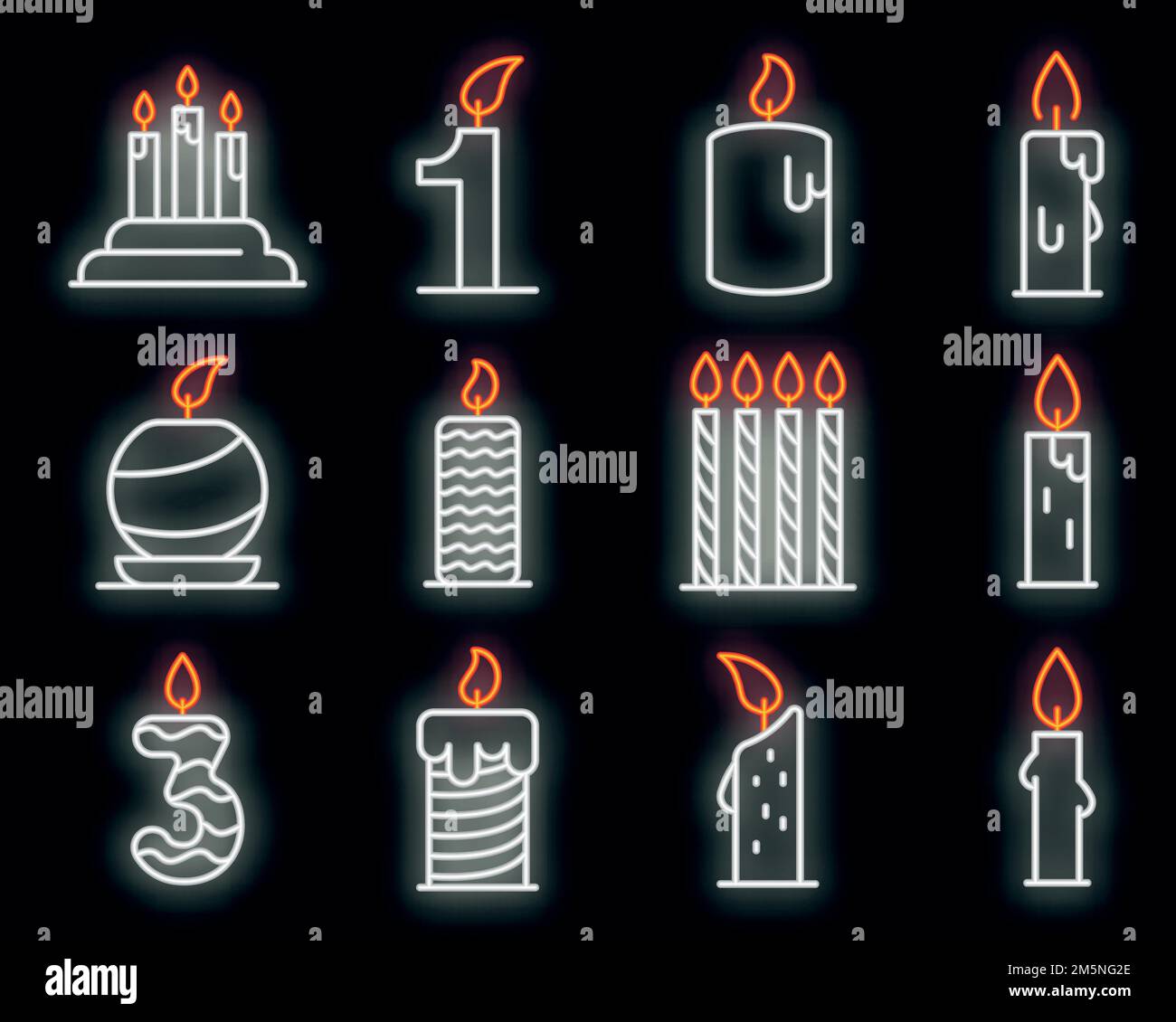 Birthday candle icons set. Outline set of birthday candle vector icons