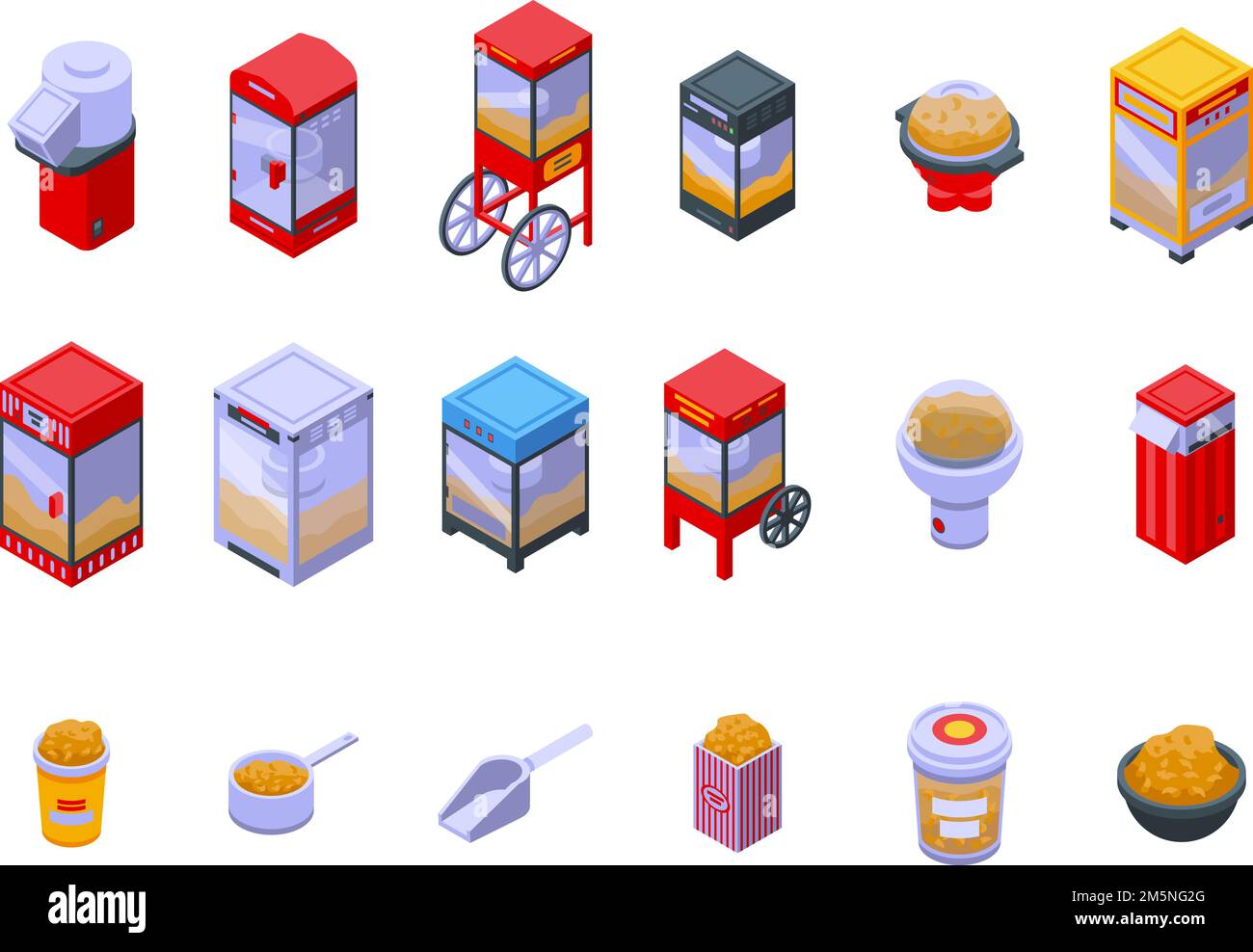 Popcorn maker machine icons set. Isometric set of popcorn maker machine ...