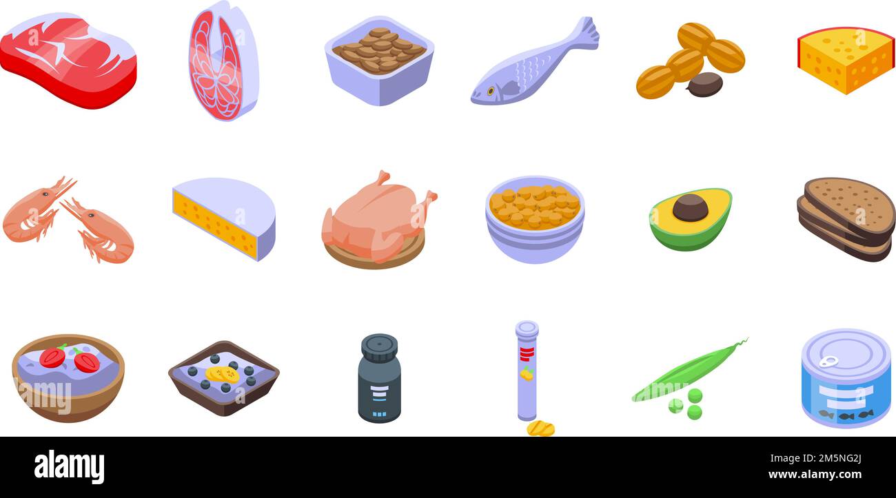 Protein Nutrient Icons Set Isometric Set Of Protein Nutrient Vector Icons For Web Design 1593