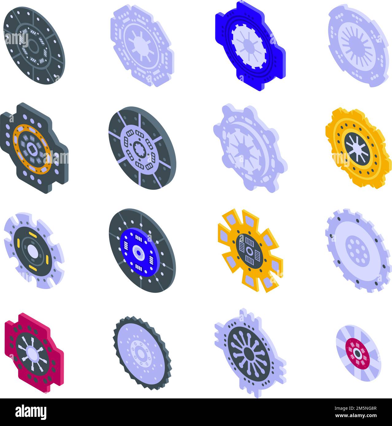 Clutch icons set. Isometric set of clutch vector icons for web design