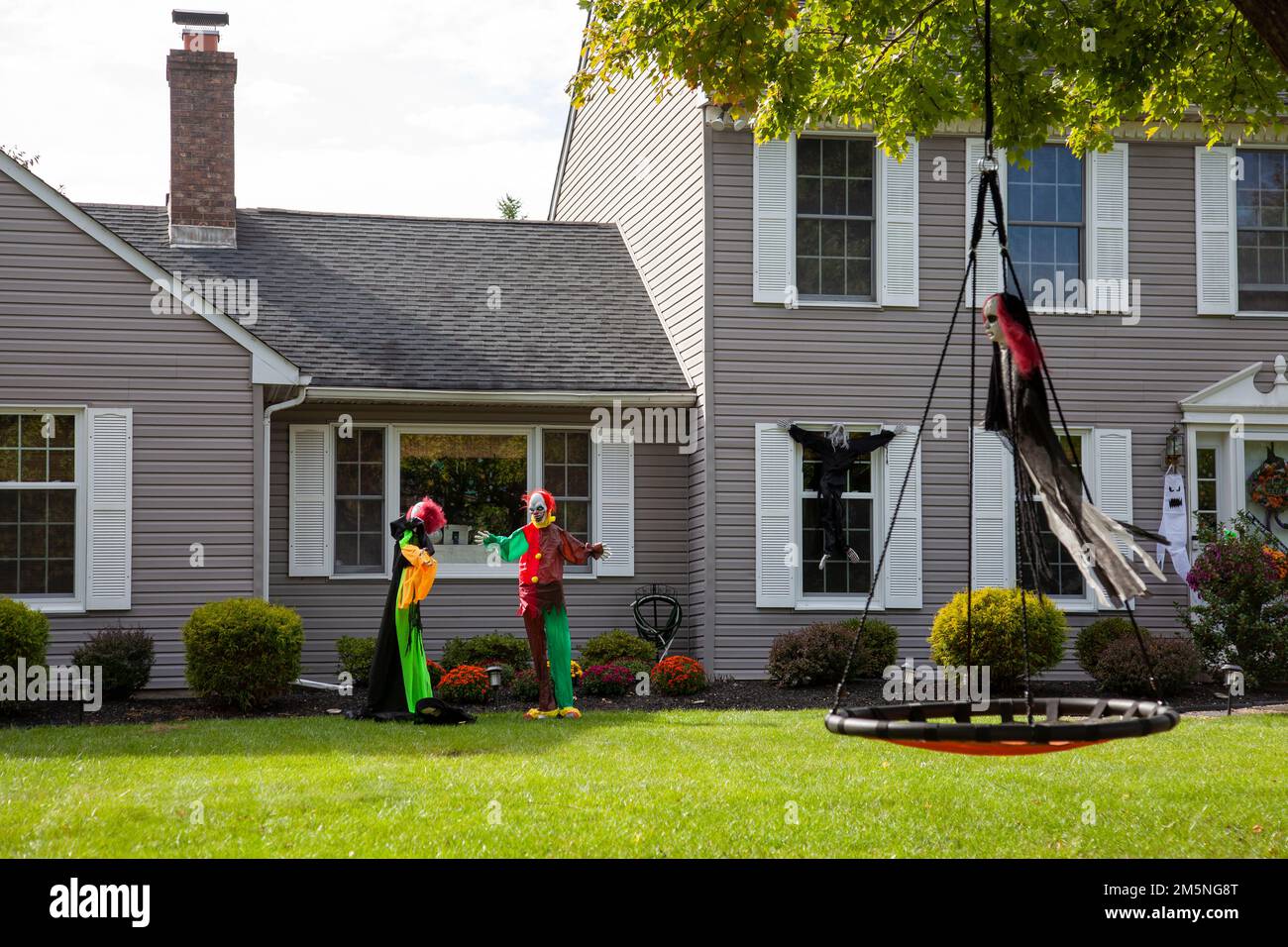 Halloween Decoration in Front Yard of House in Upper Makefield Township, Bucks County, Pennsylvania - USA Stock Photo