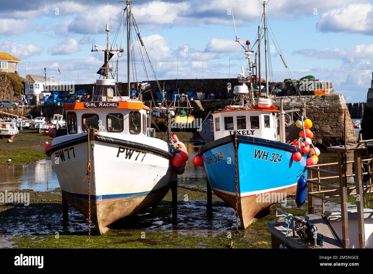 Fishing Boats at Mevagissey Harbour, Cornwall, England, U.K. Stock Photo