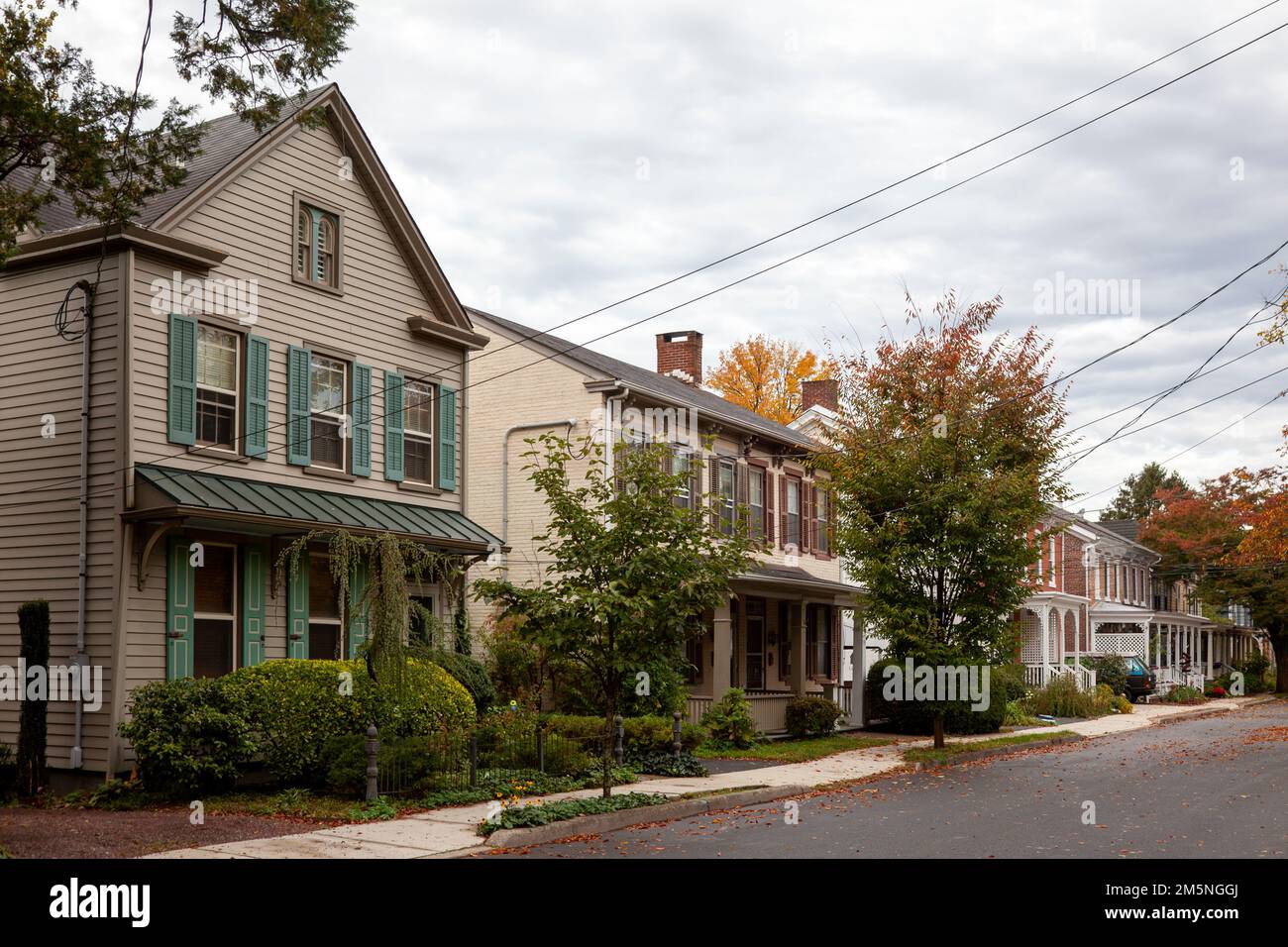 Residential Street with Houses in Lambertville, New Jersey - USA Stock Photo
