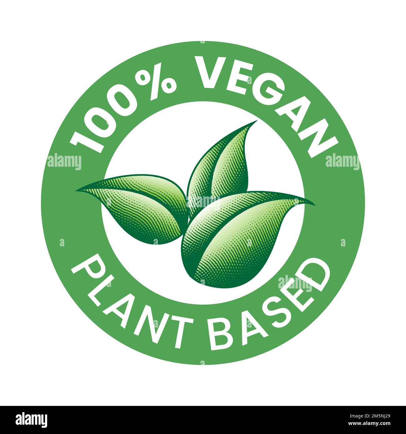 100% Vegan Plant Based Engraved Round Icon of Green Leaves isolated on ...