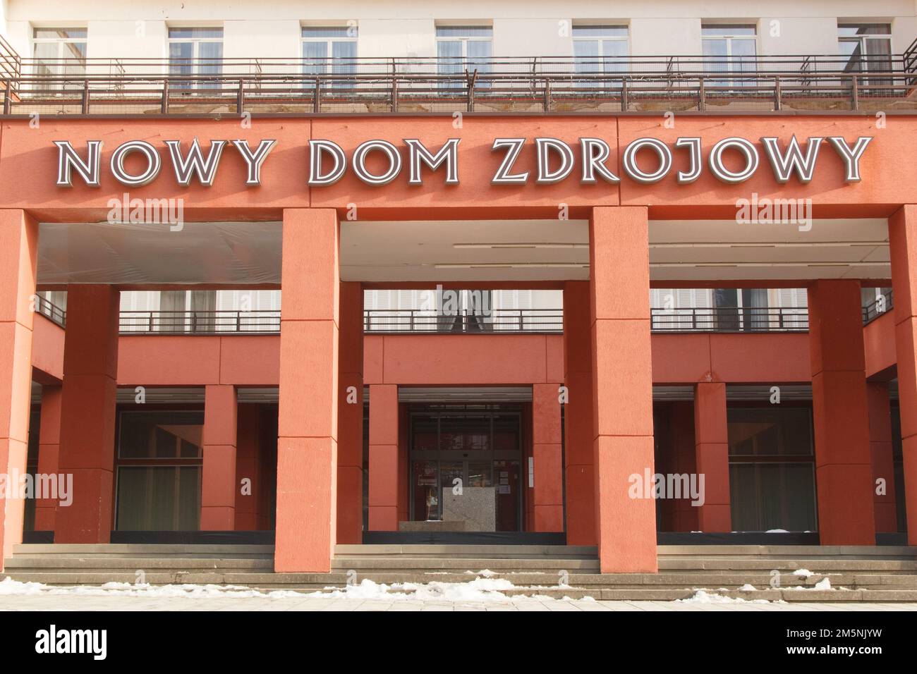 new spa house in Krynica Zdroj in winter main entrance Stock Photo