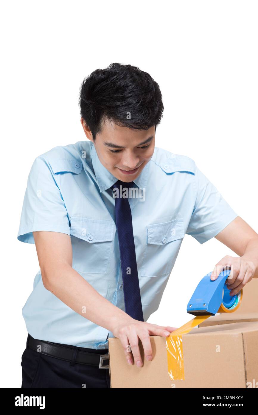 Packaged goods logistics warehouse staff Stock Photo Alamy