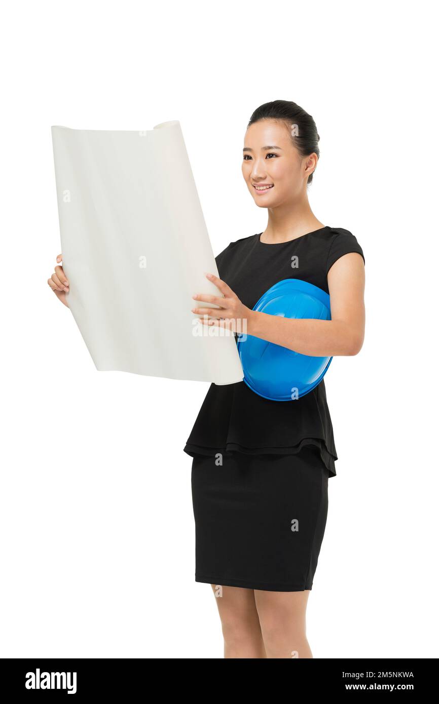 Female architect with drawings Stock Photo