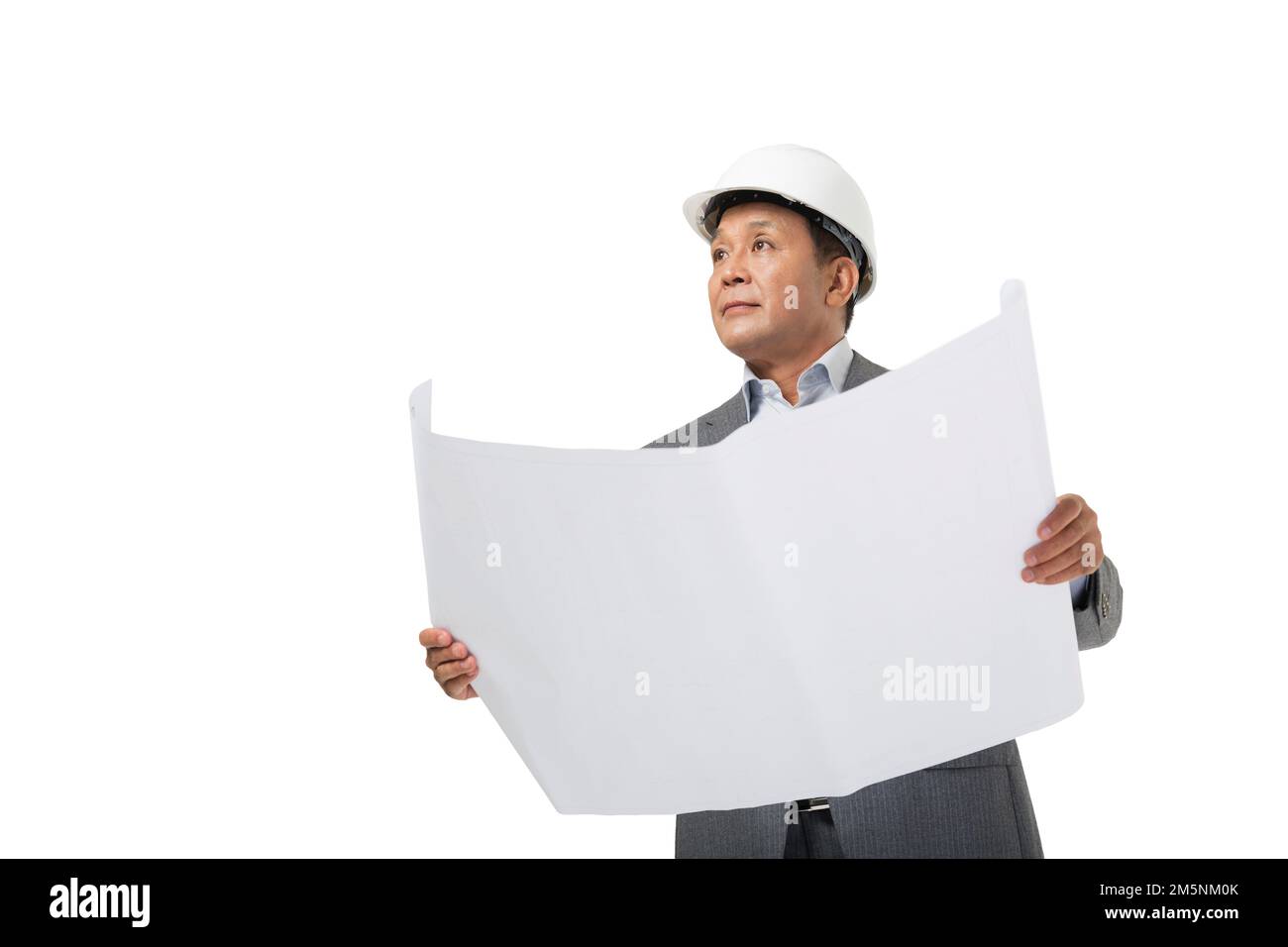 Middle-aged male construction engineer with the drawing Stock Photo